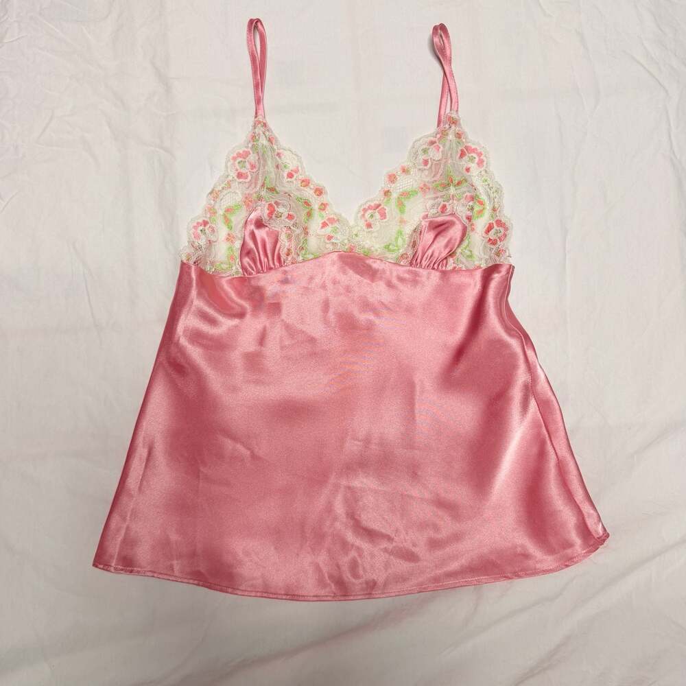 Charlotte Russe Pink Satin Floral Lace Camisole Lingerie Top Small